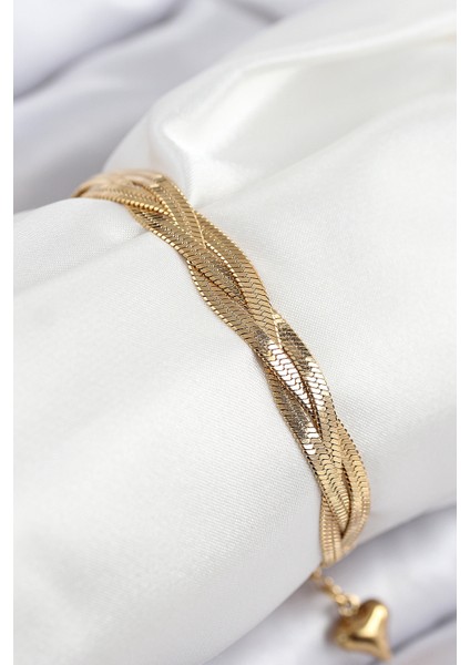 316L Çelik Örgü Italyan Zincir Model Gold Renk Kadın Bileklik - Lisinya