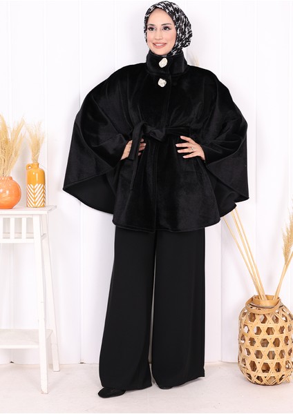 70060 Düğme Detaylı Panço Siyah fiyatları