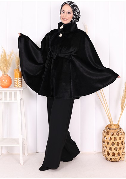 70060 Düğme Detaylı Panço Siyah modelleri