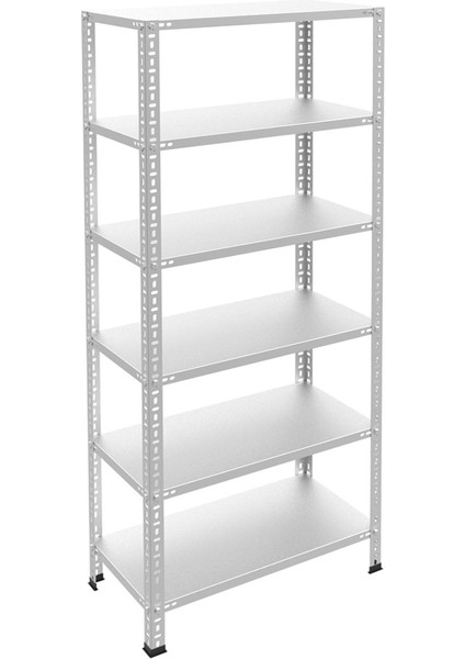6 Katlı Galvaniz Çelik Raf - Depo, Arşiv, Kiler, Dosya, Market Rafı 20X60 CM-250 Cm-1.00 mm