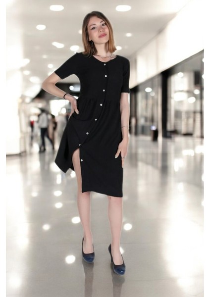 Yazlık V Yaka Kısa Kol Büzgü Detaylı Keten Elbise