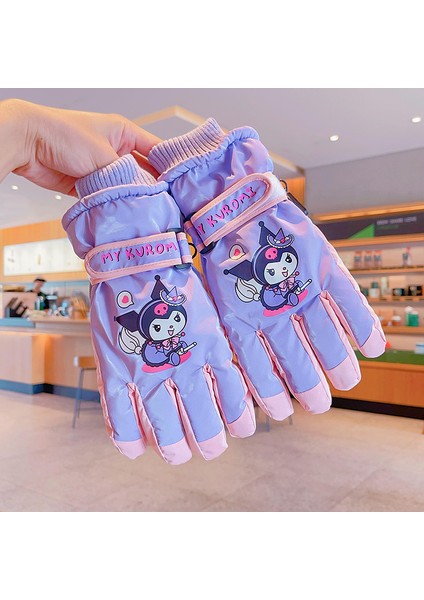 Sanrio Kuromi Çocuk Kayak Elnleri Sıcak Artı Kadife Kalınlaştırılmış Karda Oynayan Kızlar Için Su Geçirmez (Yurt Dışından)