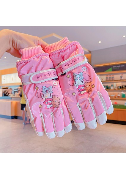 Sanrio Kuromi Çocuk Kayak Elnleri Sıcak Artı Kadife Kalınlaştırılmış Karda Oynayan Kızlar Için Su Geçirmez (Yurt Dışından)