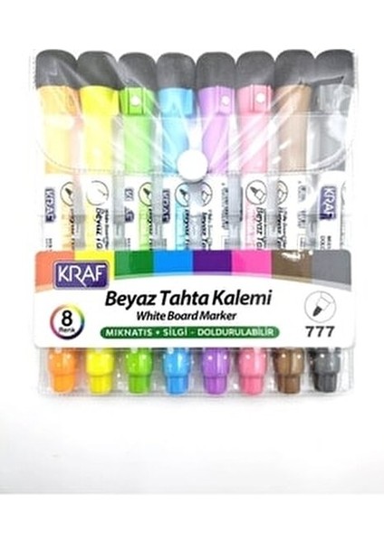 Beyaz Tahta Kalemi Mıknatıslı Silgili 8'li Şeker Pembesi Renkli Yuvarlak Uç 1-2 mm modelleri