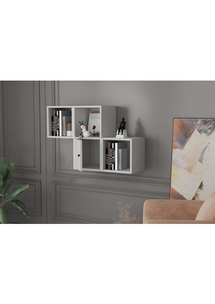 Kitaplikli Kapakli Duvar Rafi Beyaz 100 cm DVR-1032-Ç modelleri