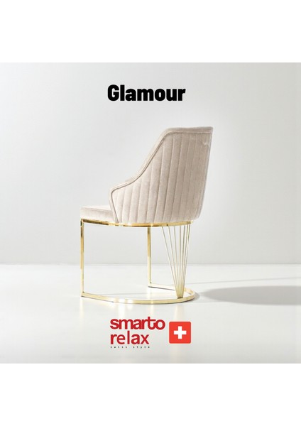 Glamour 2’li Sandalye Seti — Metal Ayaklı, Bej Kumaş fırsatları