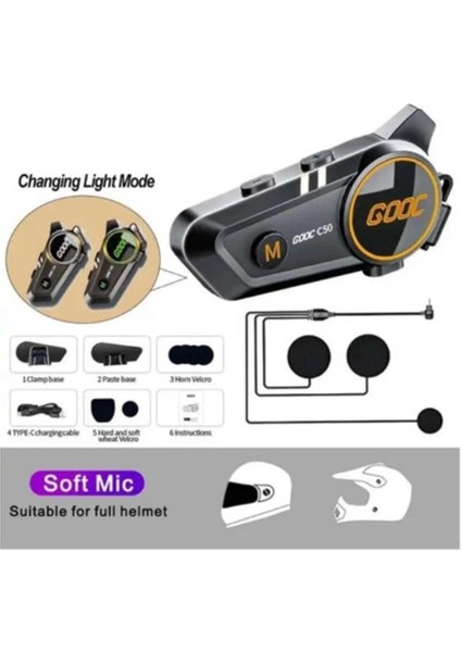 C50 Motosiklet Intercom Kask Kulaklık 1000 Mah Rgb Işıklı Bluetooth Kulaklık IP67 ( Lisinya ) fırsatları