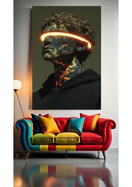 Neon Tonlarda Heykel 1 Ev Duvar Salon Güzellik Salonu Ofis Dükkan Dekarasyon Kanvas Tablo