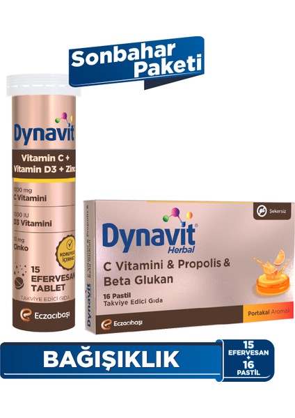 Vitamin C Vitamin D3 Çinko 15 Efervesan & Beta Glukan 16 Pastil - Sonbahar Paketi
