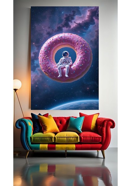 Donut ve Astronot 1 Ev Duvar Salon Güzellik Salonu Ofis Dükkan Dekarasyon Kanvas Tablo