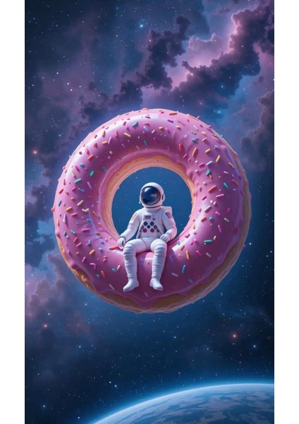 Donut ve Astronot 1 Ev Duvar Salon Güzellik Salonu Ofis Dükkan Dekarasyon Kanvas Tablo fiyatları