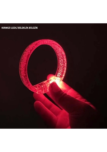 Kırmızı LED Işıklı Baskı Yapılabilen Pilli Bileklik Bilezik 1,5 cm Genişlik - Lisinya