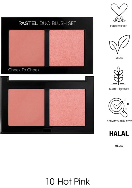 Profashion İkili Allık Seti 10- Canlı Hot Pink, Doğal Görünüm, Mat ve Işıltılı Seçenekler, Yağsız Formül