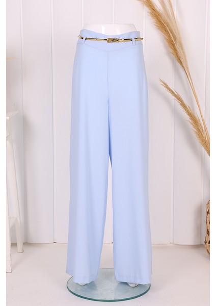 Büyük Beden Fermuarlı Kemer Aksesuarlı Pantolon Etek 0125-1 Bebe Mavisi