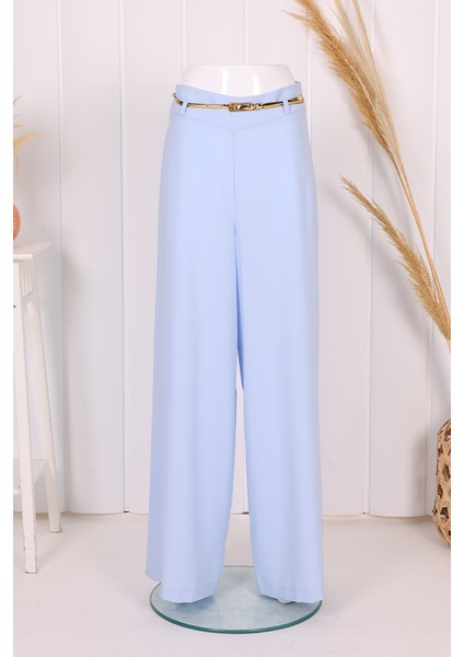 Büyük Beden Fermuarlı Kemer Aksesuarlı Pantolon Etek 0125-1 Bebe Mavisi fiyatları