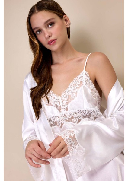 3978 Ekru Saten Gecelik Sabahlık Takım fiyatları