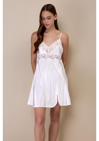 3978 Ekru Saten Gecelik Sabahlık Takım modelleri