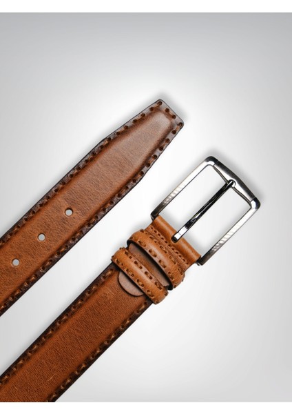 Hakiki Deri Erkek Kemer – Dikiş Desen, 4 Cm, Taba | 7603