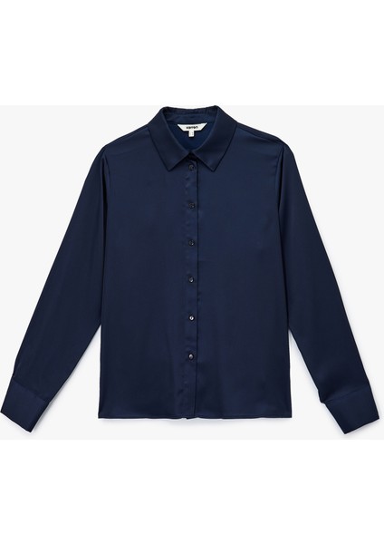 Regular Fit Düğmeli Uzun Kollu Saten Gömlek