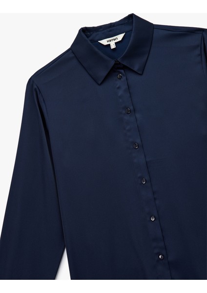 Regular Fit Düğmeli Uzun Kollu Saten Gömlek modelleri