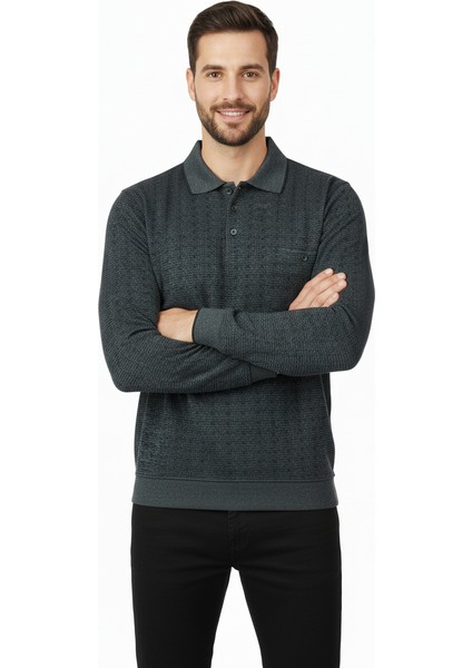 Erkek Mevsimlik Kazak Pamuklu Dokuma Düğmeli Polo Yaka Cepli Uzun Kollu Kırçıl Desenli Rahat modelleri