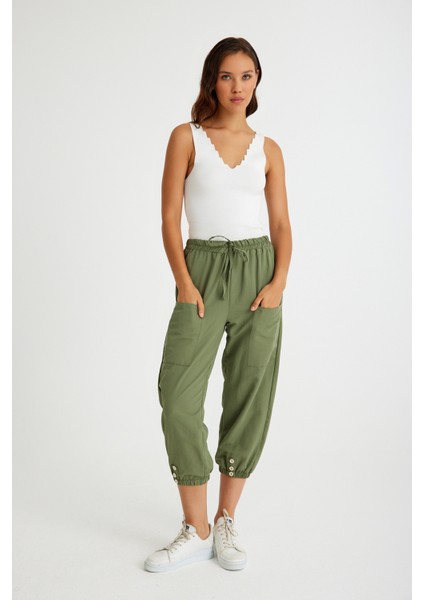 Toridas Keten Günlük Pantolon Beli Lastikli Bağcıklı LN15HAKI2