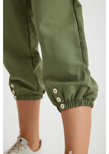 Keten Günlük Pantolon Beli Lastikli Bağcıklı