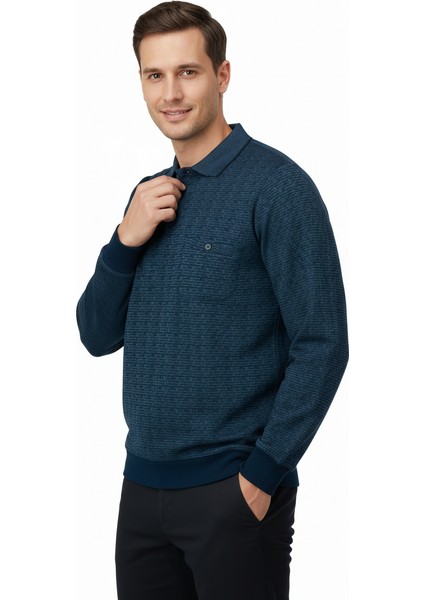 Erkek Mevsimlik Kazak Pamuklu Dokuma Düğmeli Polo Yaka Cepli Uzun Kollu Kırçıl Desenli Rahat modelleri