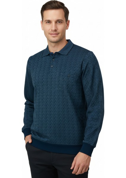 Erkek Mevsimlik Kazak Pamuklu Dokuma Düğmeli Polo Yaka Cepli Uzun Kollu Kırçıl Desenli Rahat fırsatları