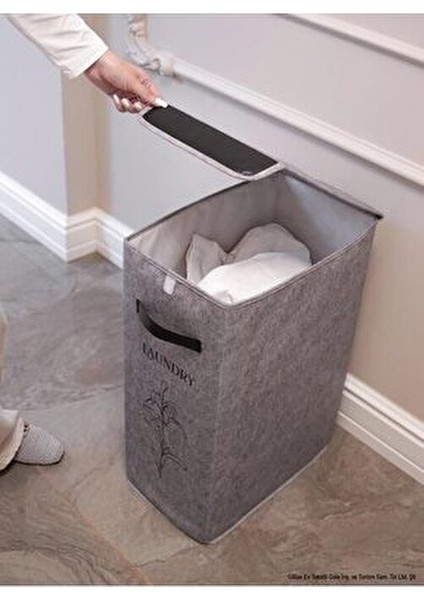 Lüks Keçe Çamaşır Sepeti Koyu Gri Suya Dayanıklı fırsatları
