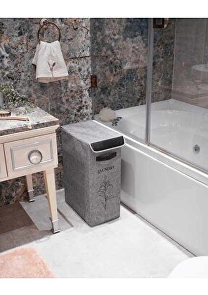 Lüks Keçe Çamaşır Sepeti Koyu Gri Suya Dayanıklı