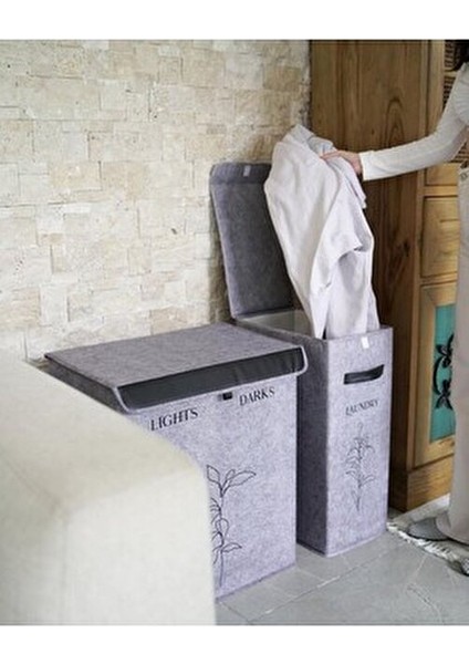 Lüks Keçe Çamaşır Sepeti Koyu Gri Suya Dayanıklı