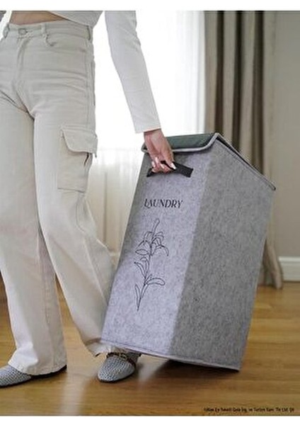 Lüks Keçe Çamaşır Sepeti Koyu Gri Suya Dayanıklı