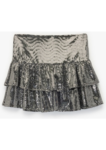 Pullu Payetli Yüksek Bel Katlı Volanlı Mini Etek modelleri