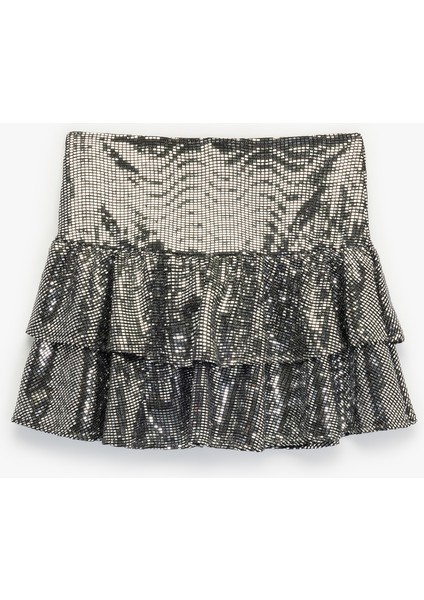 Pullu Payetli Yüksek Bel Katlı Volanlı Mini Etek fırsatları