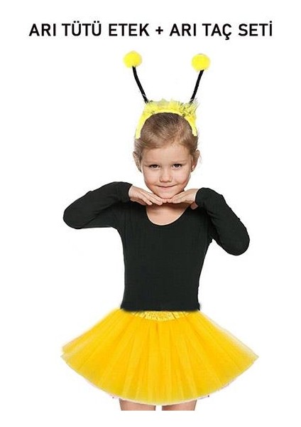 Sarı Tütü Etek ve Sarı Ponponlu Arı Taç Seti fiyatları