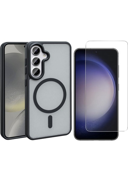 Samsung Galaxy S25 FE Kılıf M-safe Şarj Özellikli Mat Arka Yüzey Zore Sio Kapak + Nano Ekran Koruyucu