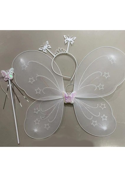 Beyaz Renk Kelebek Kanadı Tacı Ve Sopası modelleri