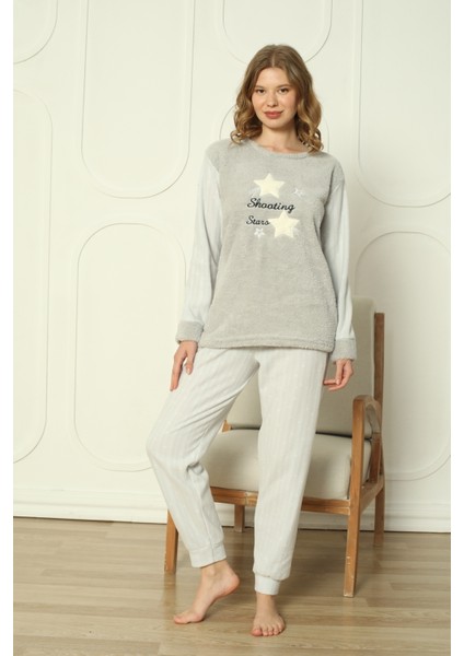 Fwn 3303 Peluş Welsoft Polar Kışlık Yumoş Yıldızlı Kadın Pijama Takımı fırsatları