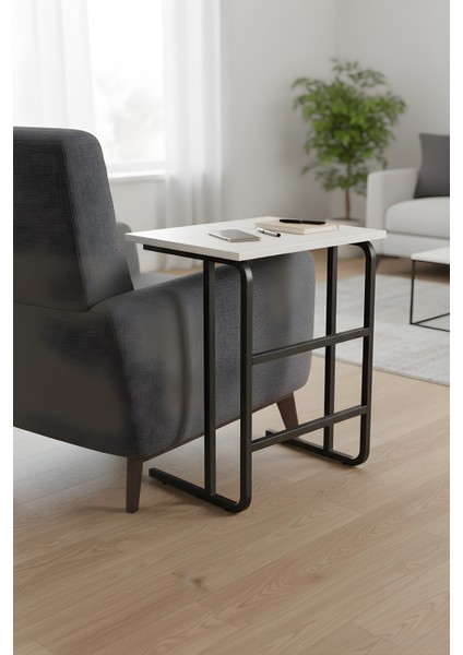 Pür Metal Ayaklı Laptop Sehpası Kahvaltı Masası Çalışma Sehpası Çam