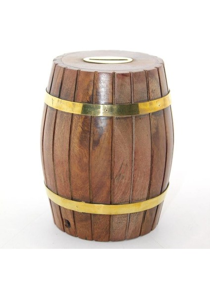 Pirinç Ahşap Fıçı Kumbara 12.5 Cm modelleri