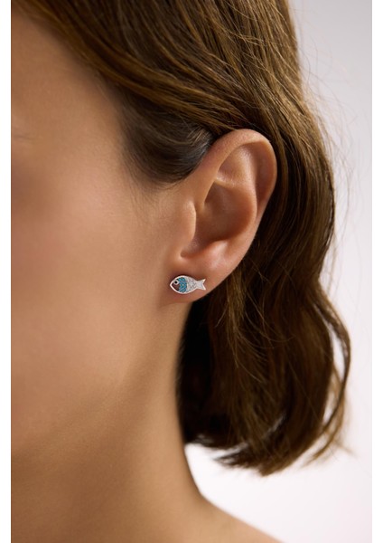 925 Ayar Gümüş Rodyum Kaplama Beyaz Mineli Balık Küpe modelleri