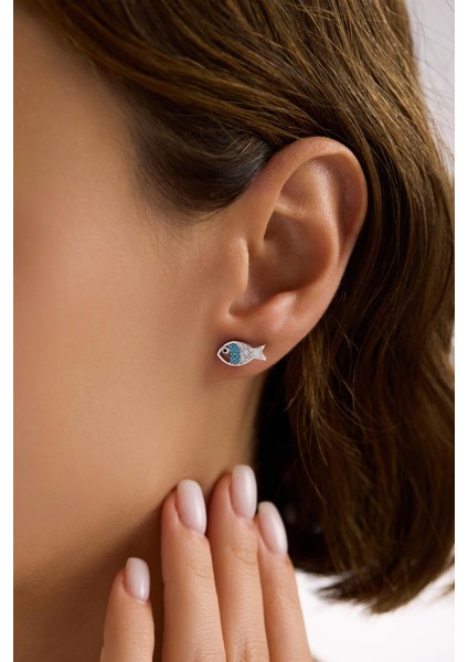 925 Ayar Gümüş Rodyum Kaplama Beyaz Mineli Balık Küpe indirimleri