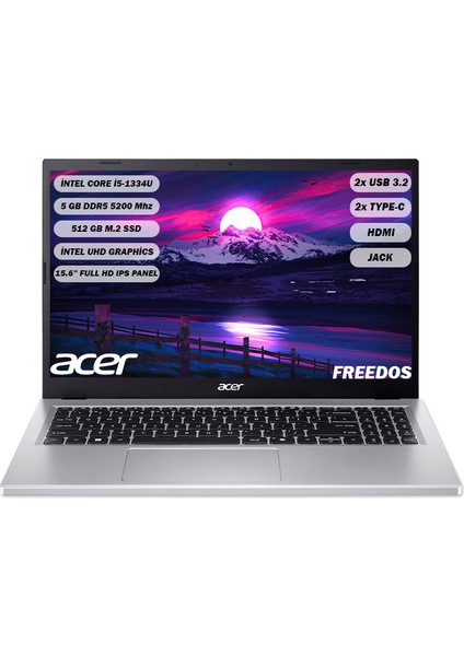 Aspire AG15-71P Intel Core I5 1334U 8 GB 512 GB SSD 15,6'' FHD IPS Freedos NX.JDCEY.001