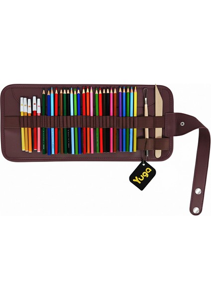 Suni Deri 36 Gözlü Rulo Kalemlik Bordo