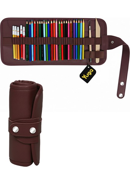 Suni Deri 36 Gözlü Rulo Kalemlik Bordo fırsatları