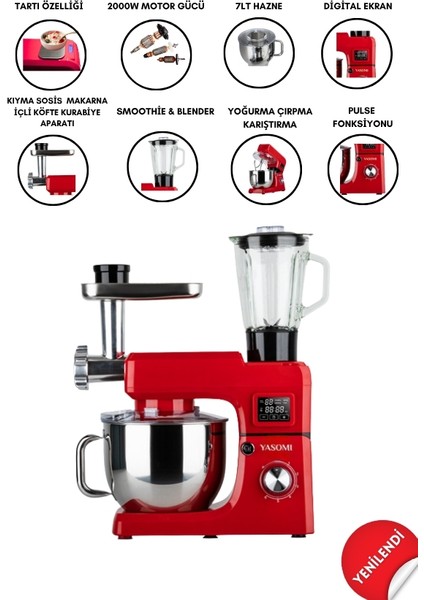 Sm 1511BML LED Ekranlı Kıyma Çekme Aparatlı Blender 7 Litre Stand Mikser Mutfak Şefi