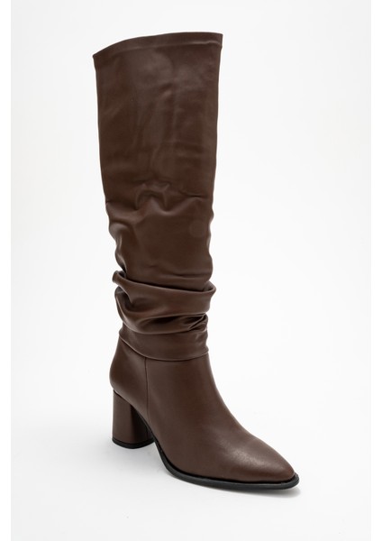 120 Kahve Cilt Körüklü Kadın Kalın Topuklu Çizme modelleri
