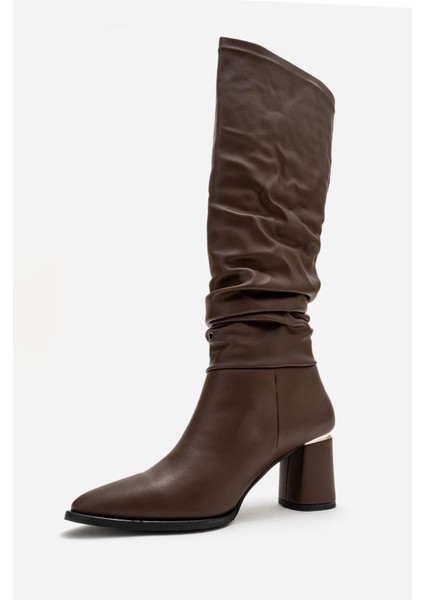 120 Kahve Cilt Körüklü Kadın Kalın Topuklu Çizme fırsatları