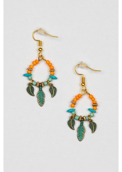 Yaprak Figürlü Otantik Turkuaz Küpe